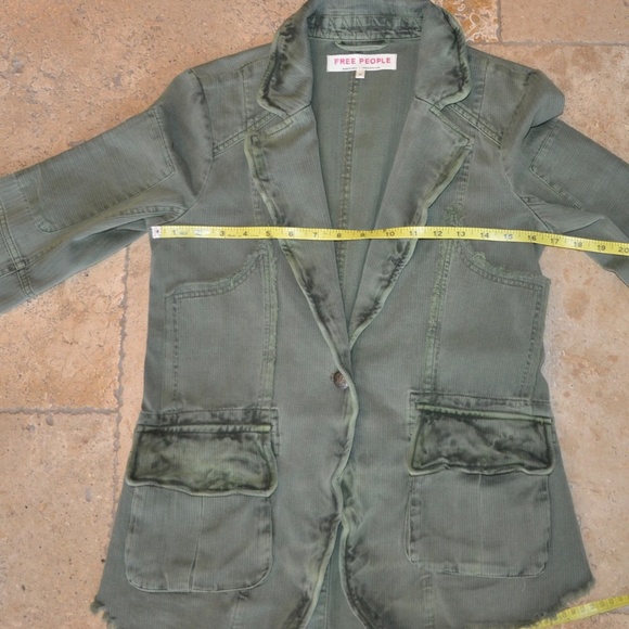 Free People Olive Green One Button Denim Jacket - Picture 10 of 11